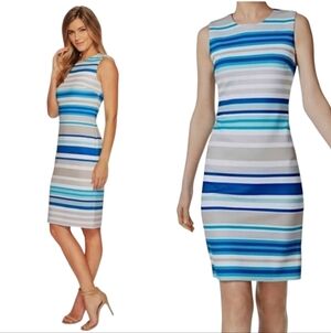 Calvin Klein Women's Striped Stretch Sleeveless Sheath Dress Size 2 NWT